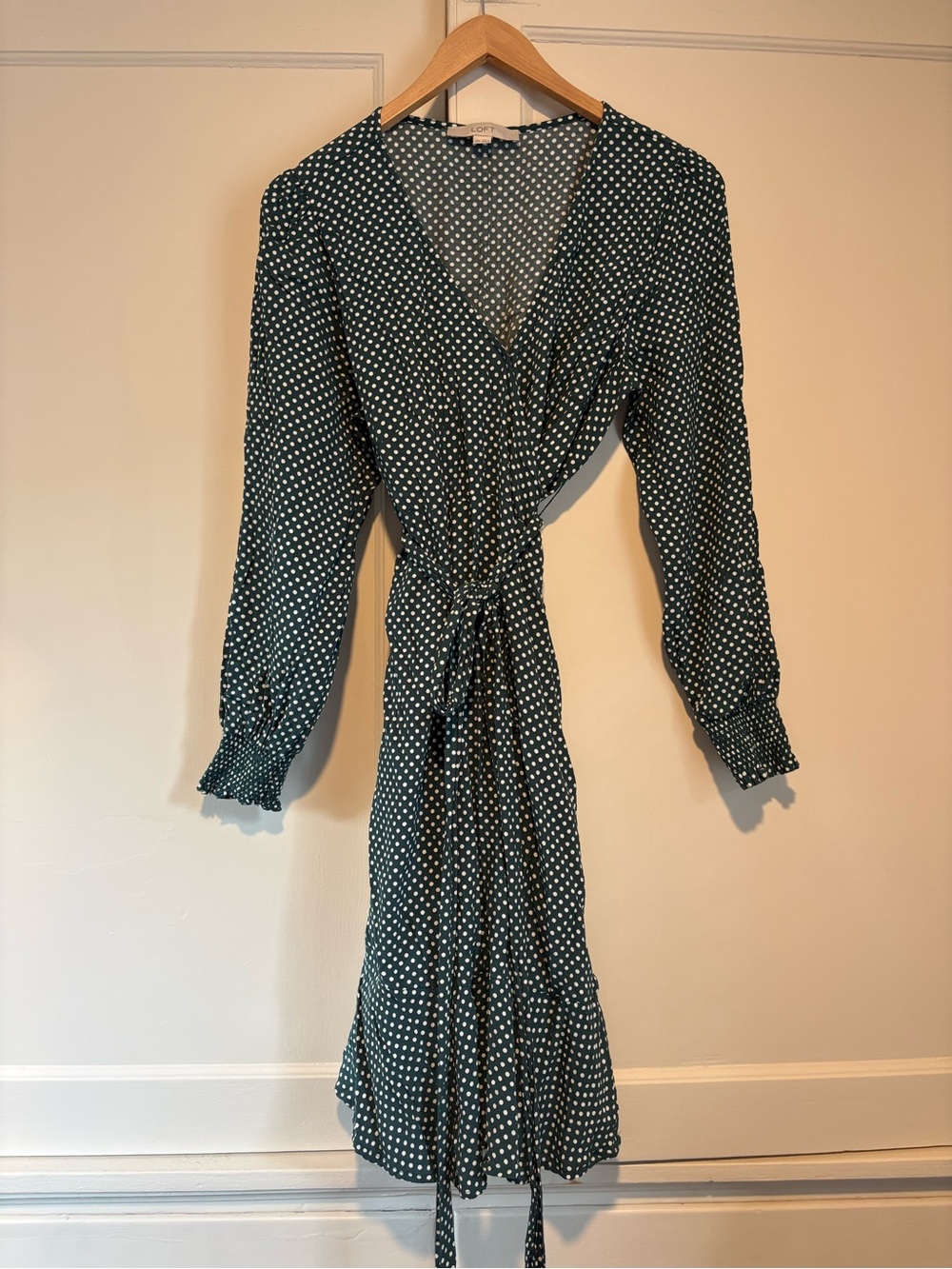 Loft Maternity Green & White Polka Dot Long Sleeve True Wrap Dress